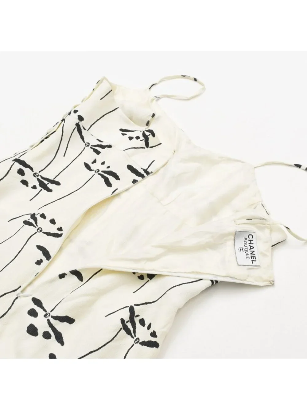 Chanel Mini Dress White Black Dragonfly Rayon Acetate Vintage
